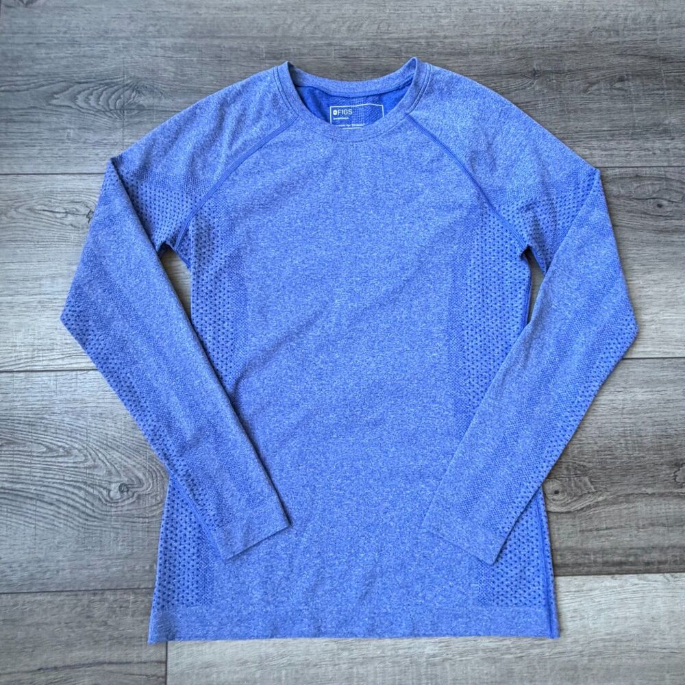 Figs Salta Seamless Blue Stretchy Scrub Long Sleeve Top Nursing Medium NWOT